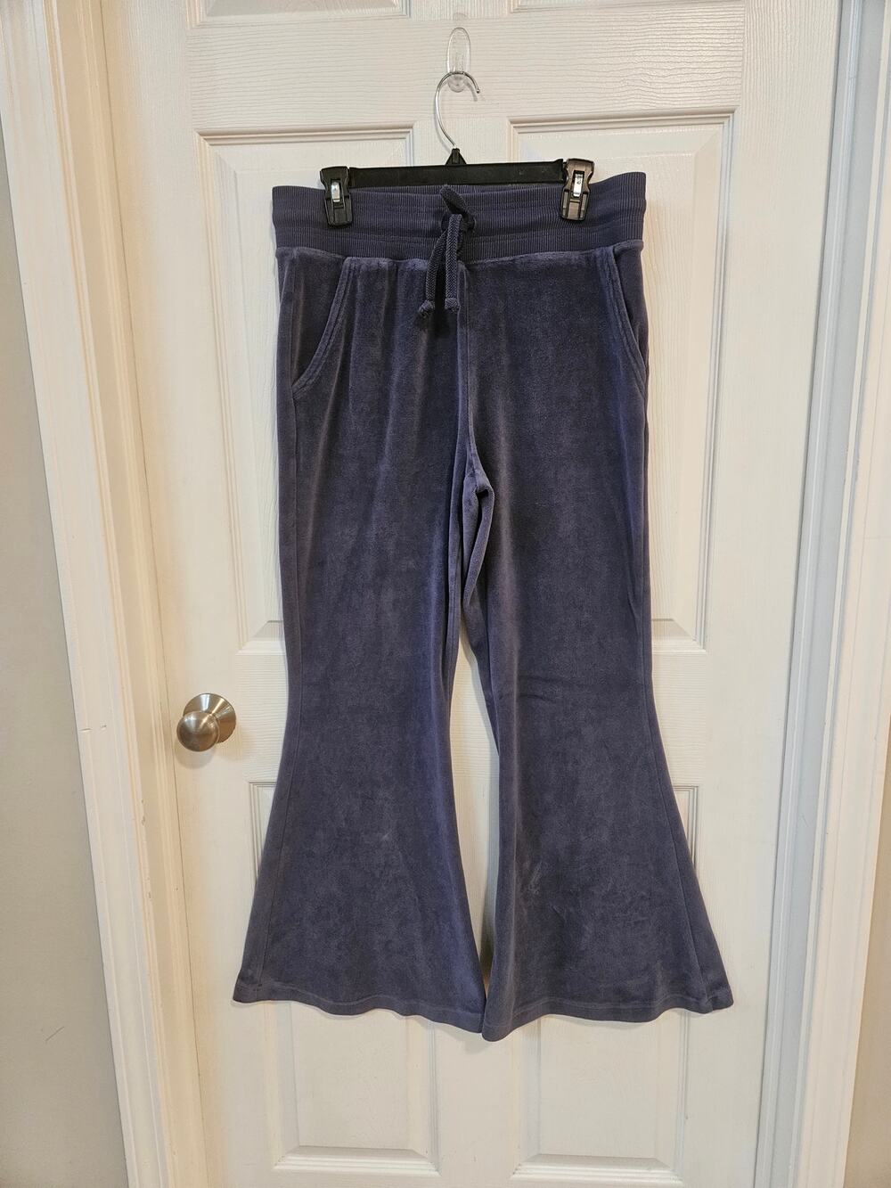 Aerie Real Obsessed Velour Flare Pants Blue Indigo Size Large Y2K